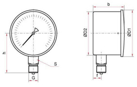 Манометр низкого давления (напоромер) Росма тип КМ газовый. Радиальное присоединение (Ø63 мм). Размеры